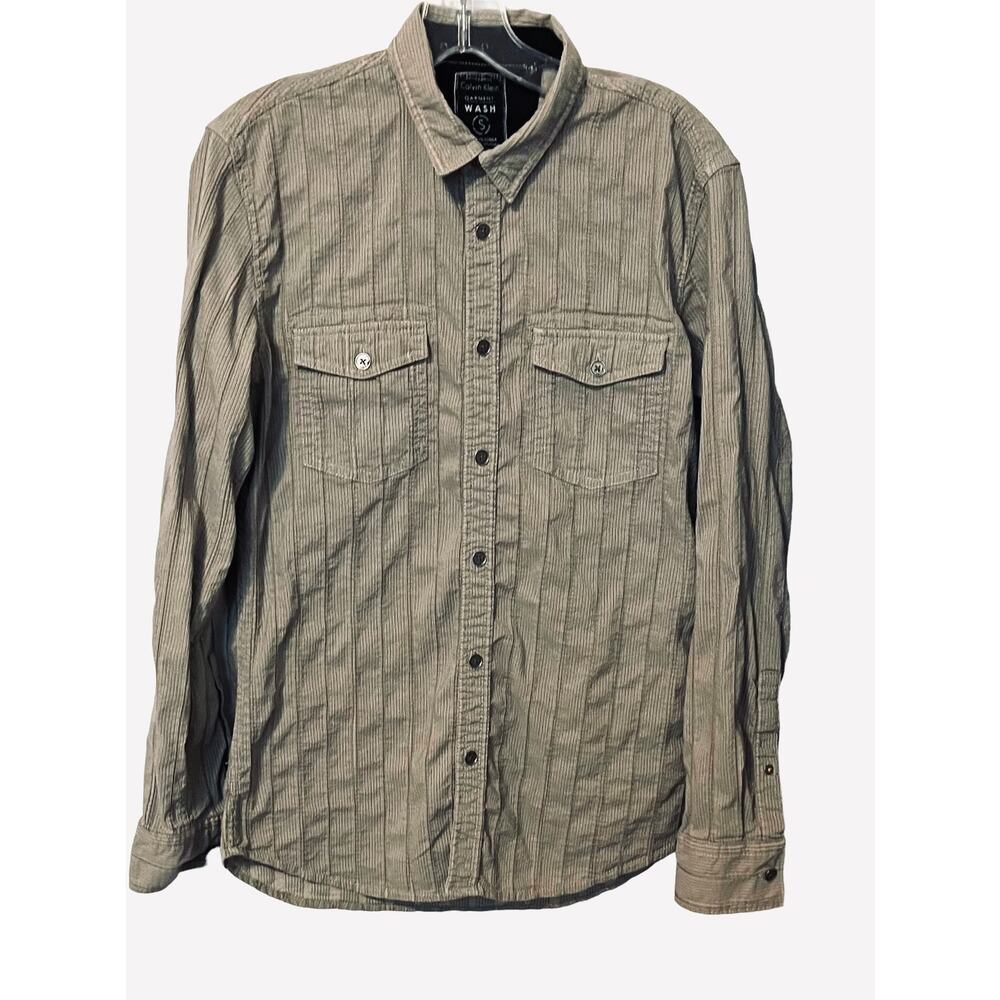 CALVIN KLEIN GARMENT LONG SLEEVE BUTTON SHIRT, MENS, S (SLIM FIT), NECK 16, GREY